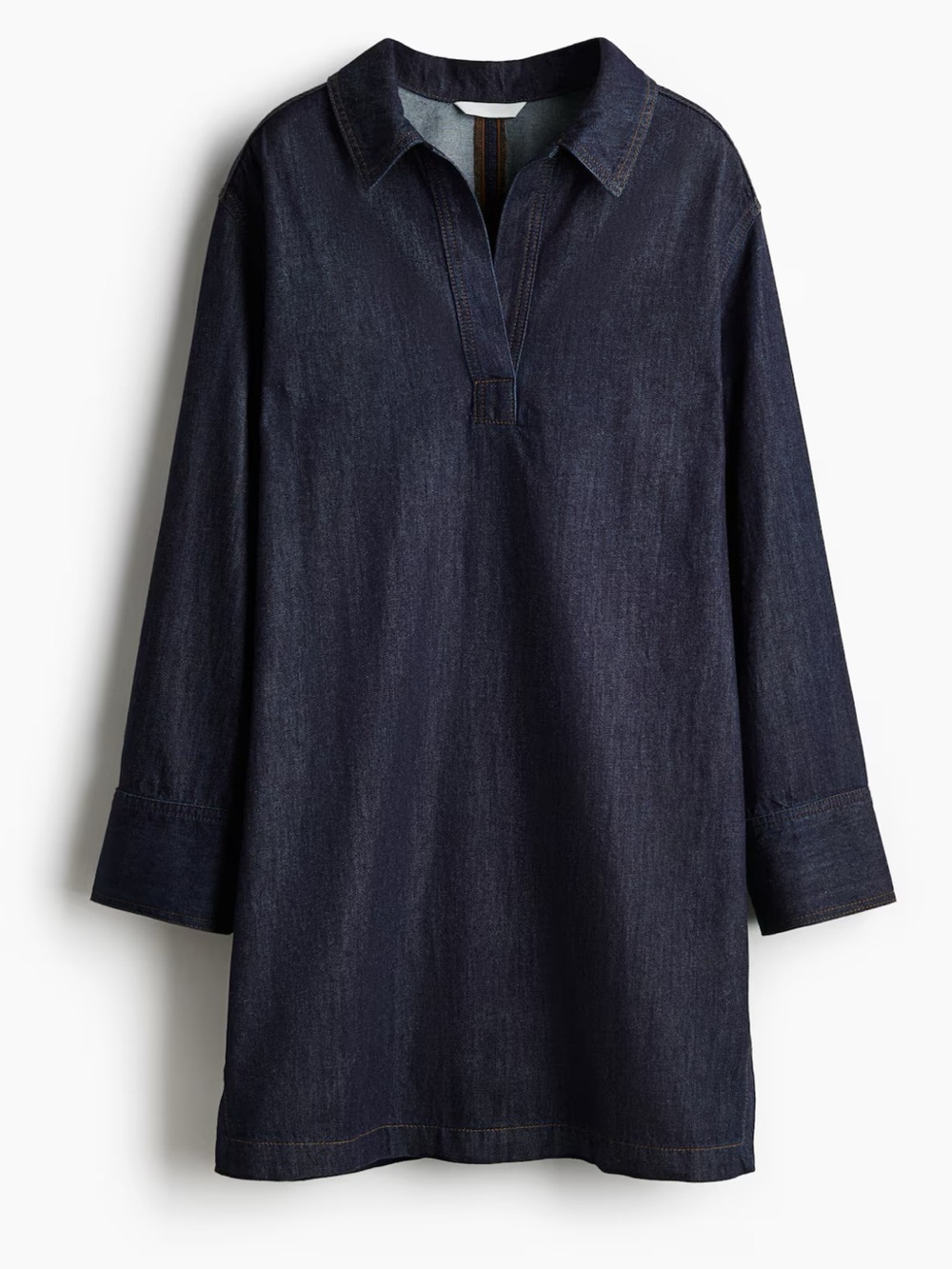 H&M Dark Blue Denim Collared Long Sleeve Mini Dress Xl